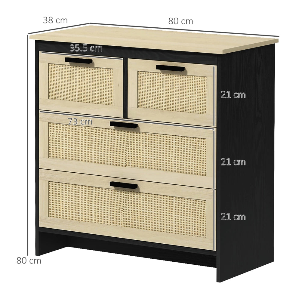 Cassettiera 4 Cassetti in Truciolato e Rattan ¨C Zephmum ¨C 80x38x80 cm