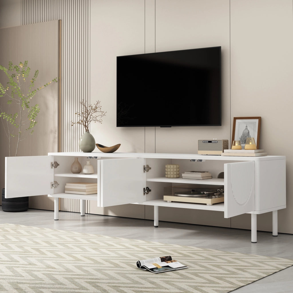 Mobile TV 180 cm con Vano Contenitore ¨C MINIMAL ¨C Nero, Design Minimalista per Soggiorno