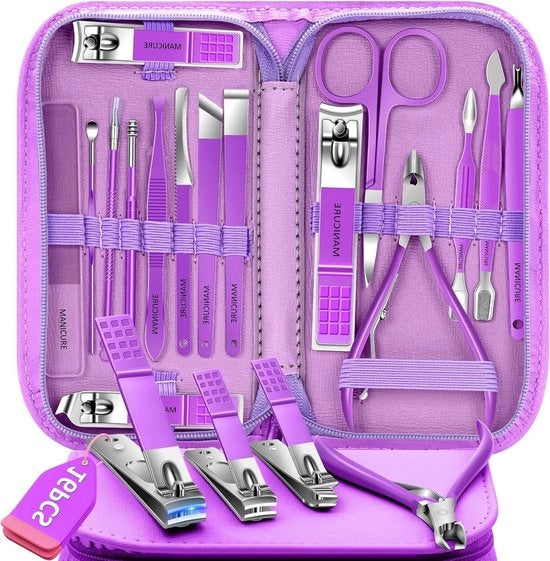 Set di manicure e pedicure - 16 Set di forbici unghie professionali con astuccio di viaggio in pelle