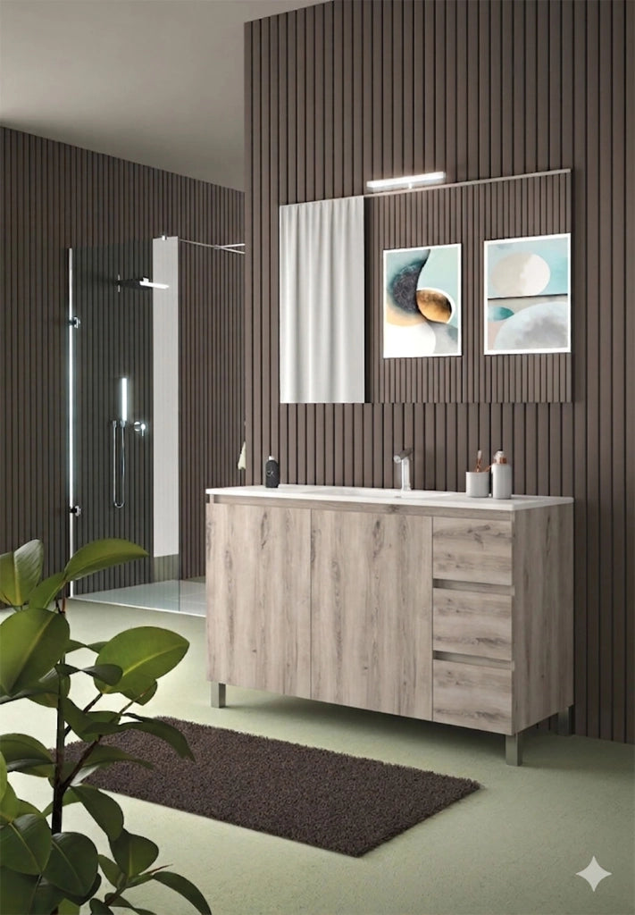 Mobile da Bagno a Terra con Lavabo 100 cm e Specchio Bali Light 2+3 Rovere Naturale