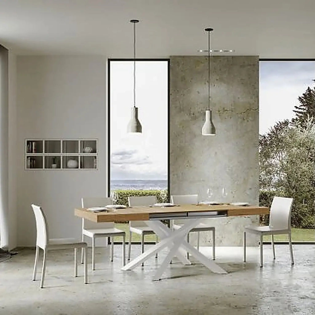 Tavolo allungabile 140/400x90 cm Volantis colore quercia natura gambe bianche