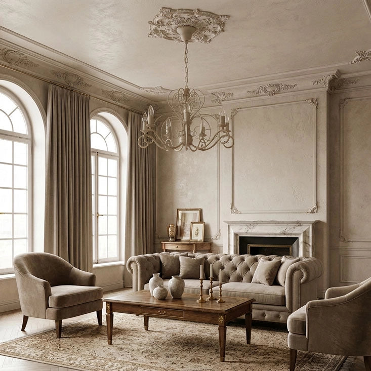 Lampadario decorativo beige 7 luci E14 Mauro Luminex