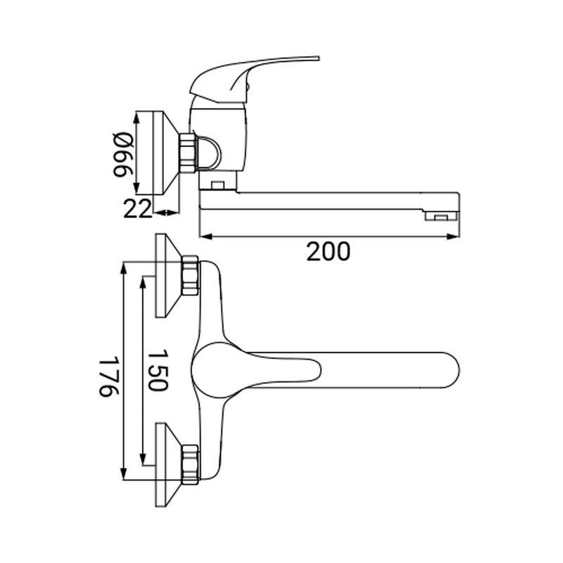 Miscelatore lavello con attacco a parete e bocca girevole - Serie Fast