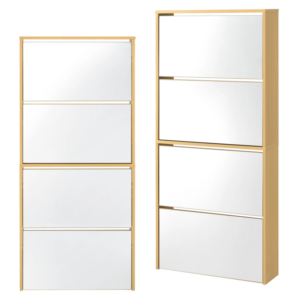 Scarpiera Vogar con 4 Contenitori Ribaltabili Mobile Portascarpe con Ante a Specchio 134x63x17 cm Effetto Faggio [en.casa]