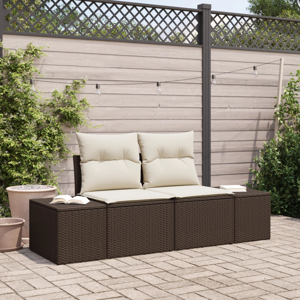Divano da giardino a 2 posti con cuscini marrone in polyrattan
