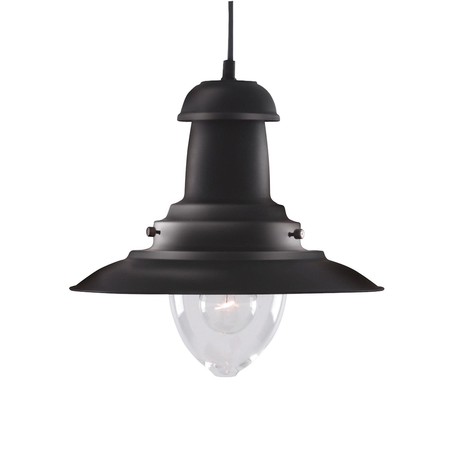Sospensione Rustico-Country Fisher Man Acciaio Nero Vetro 1 Luce E27