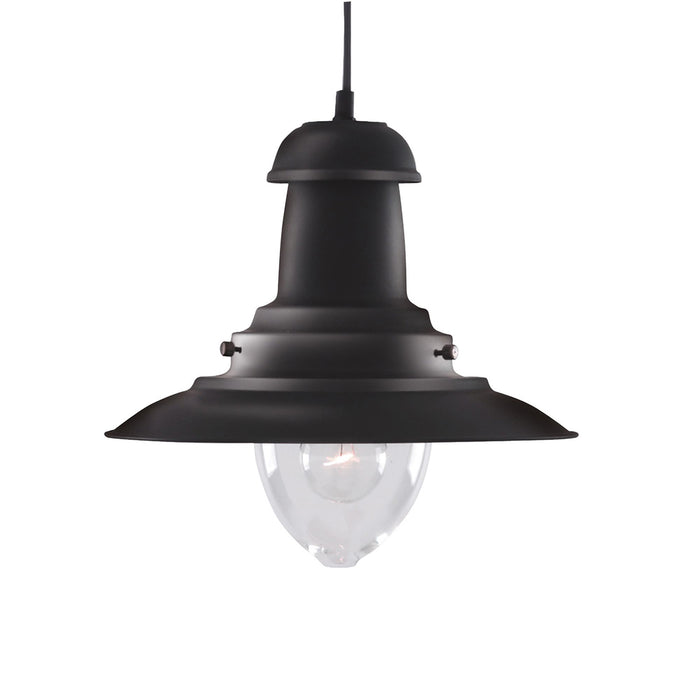 Sospensione Rustico-Country Fisher Man Acciaio Nero Vetro 1 Luce E27