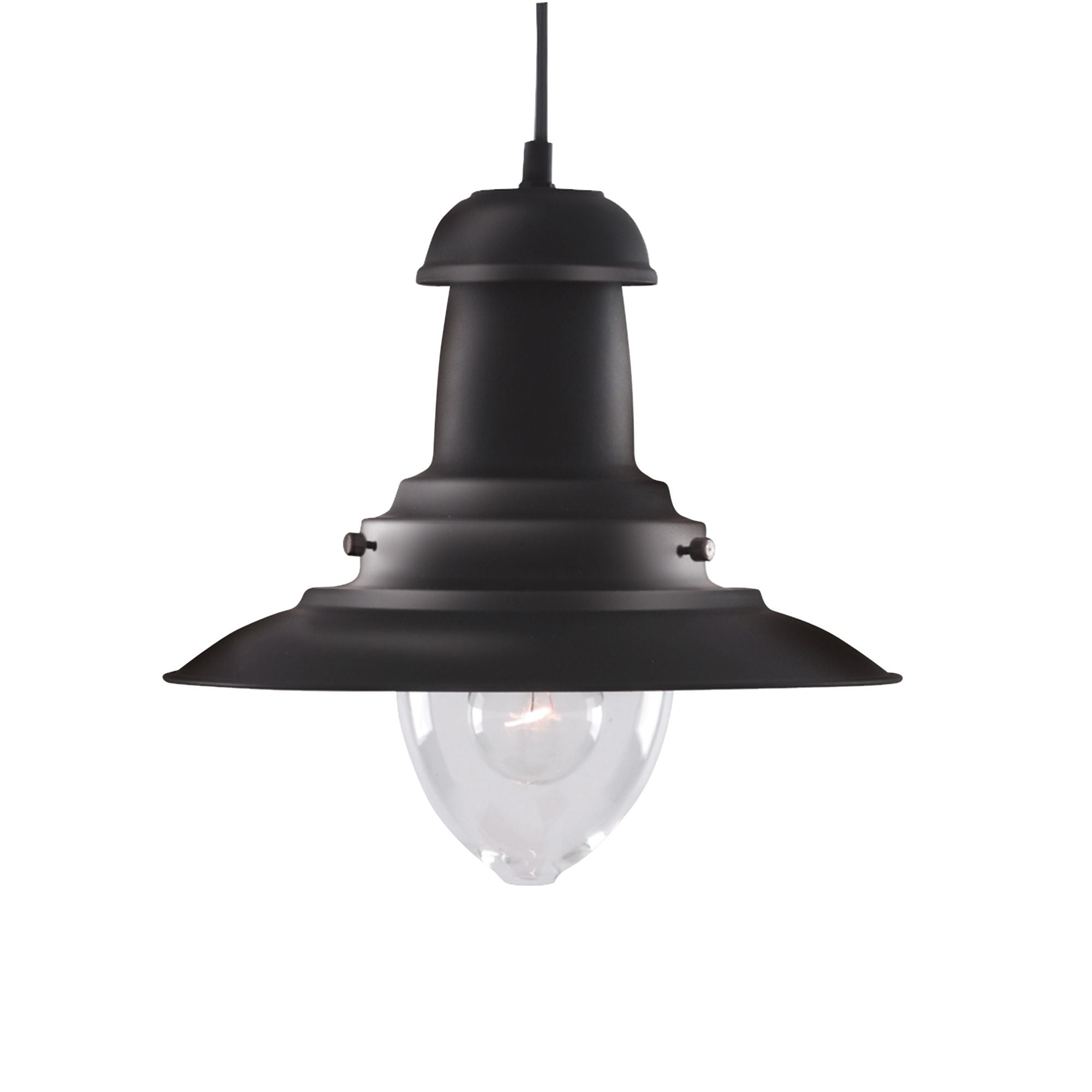 Sospensione Rustico-Country Fisher Man Acciaio Nero Vetro 1 Luce E27