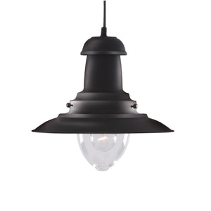 Sospensione Rustico-Country Fisher Man Acciaio Nero Vetro 1 Luce E27