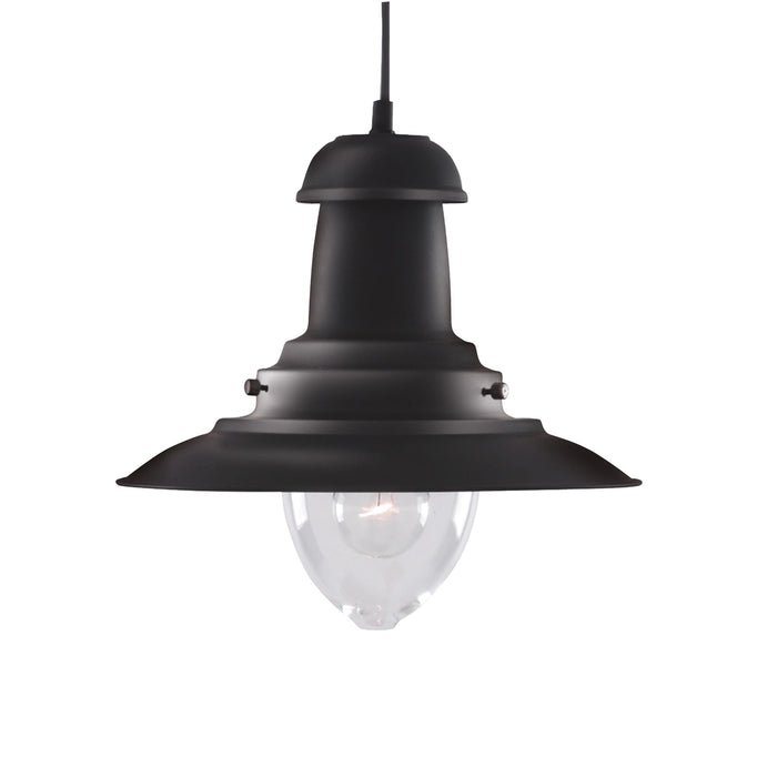 Sospensione Rustico-Country Fisher Man Acciaio Nero Vetro 1 Luce E27