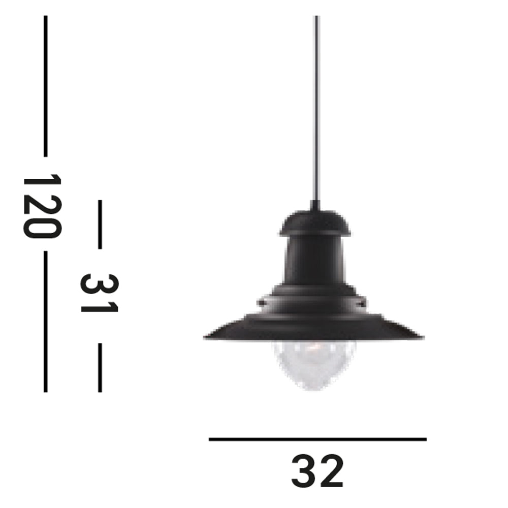 Sospensione Rustico-Country Fisher Man Acciaio Nero Vetro 1 Luce E27