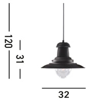 Sospensione Rustico-Country Fisher Man Acciaio Nero Vetro 1 Luce E27