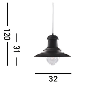 Sospensione Rustico-Country Fisher Man Acciaio Nero Vetro 1 Luce E27