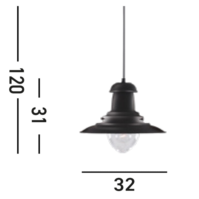 Sospensione Rustico-Country Fisher Man Acciaio Nero Vetro 1 Luce E27