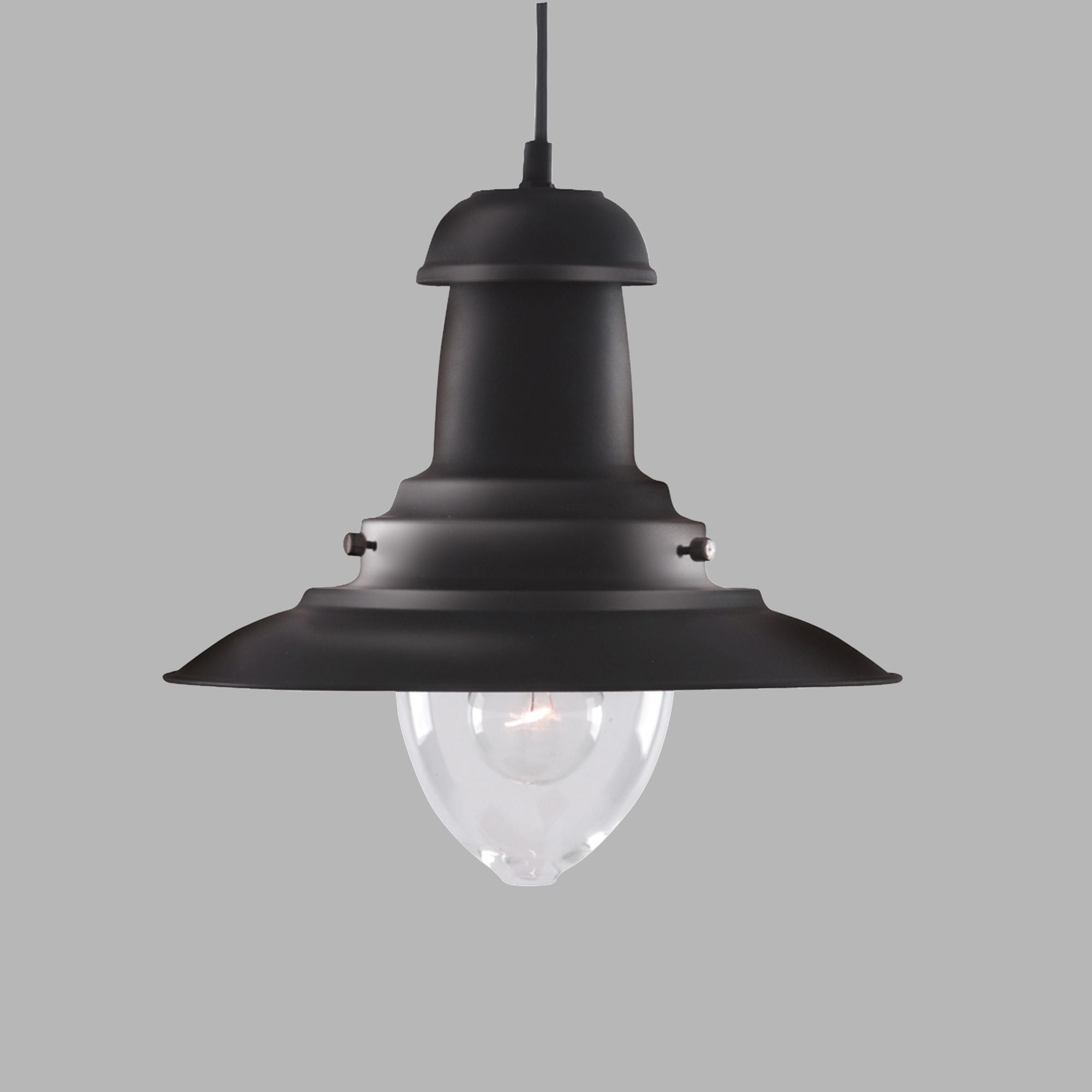 Sospensione Rustico-Country Fisher Man Acciaio Nero Vetro 1 Luce E27