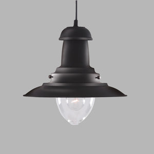 Sospensione Rustico-Country Fisher Man Acciaio Nero Vetro 1 Luce E27