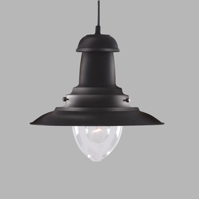 Sospensione Rustico-Country Fisher Man Acciaio Nero Vetro 1 Luce E27