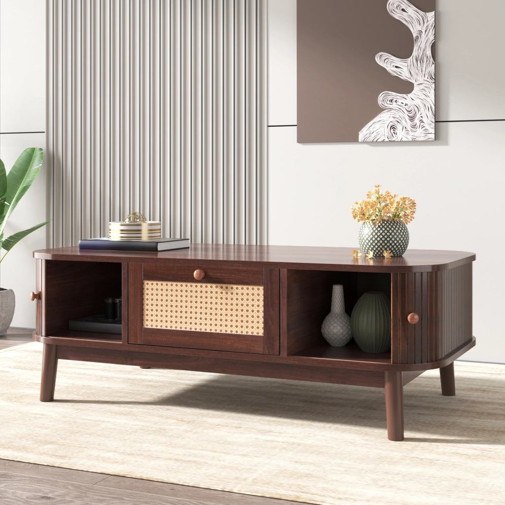 TAVOLINO DA CAFFÈ 110x55x38,5 cm MDF con dettagli in rattan