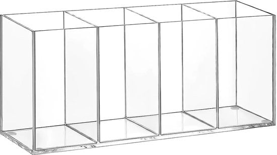 Penitore in vetro con meccanismo a molla, 4 compartimenti, organizzatore trasparente per matite, pennarelli, spazzole per trucco, cassetto per matite per classe, ufficio, organizzatore per carta da lettere (stile D)