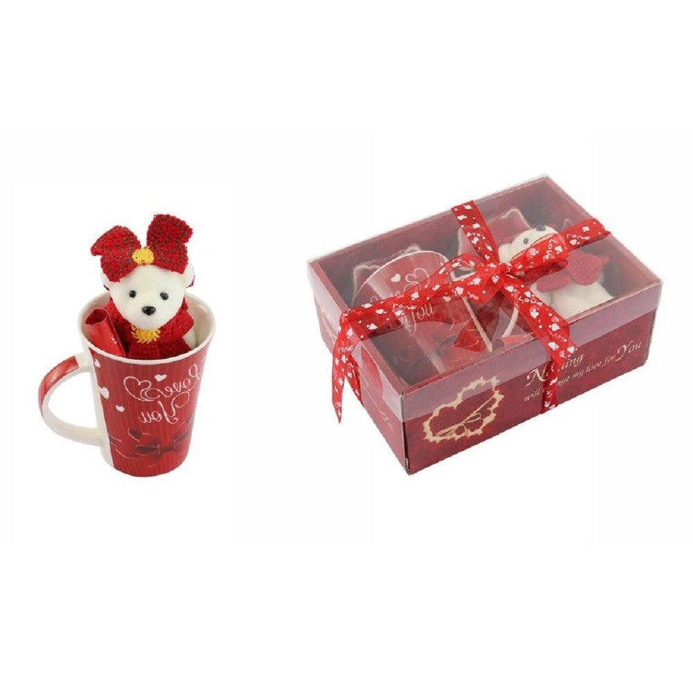 Trade Shop - Tazza Con Peluche Orsetta Bianca In Confezione Regalo Per San Valentino 63299 -