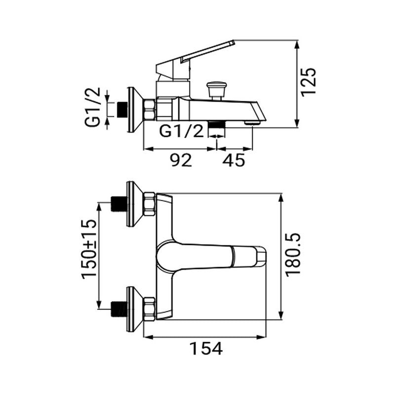 Rubinetto vasca cromato con leva in metallo - Serie Fluid