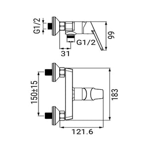Miscelatore esterno doccia cromato con leva in metallo - Serie Fluid