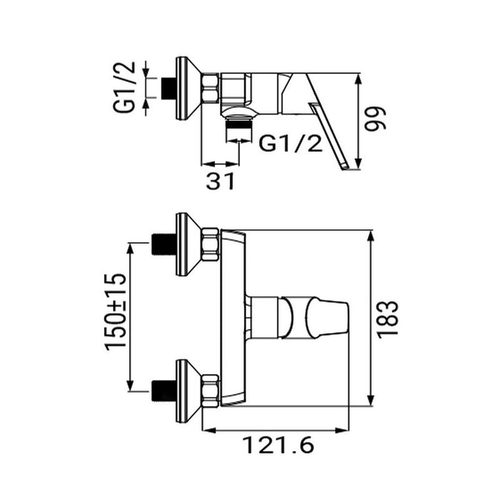 Miscelatore esterno doccia cromato con leva in metallo - Serie Fluid