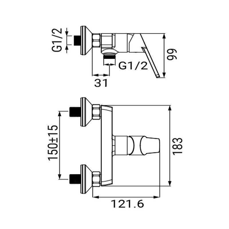 Miscelatore esterno doccia cromato con leva in metallo - Serie Fluid