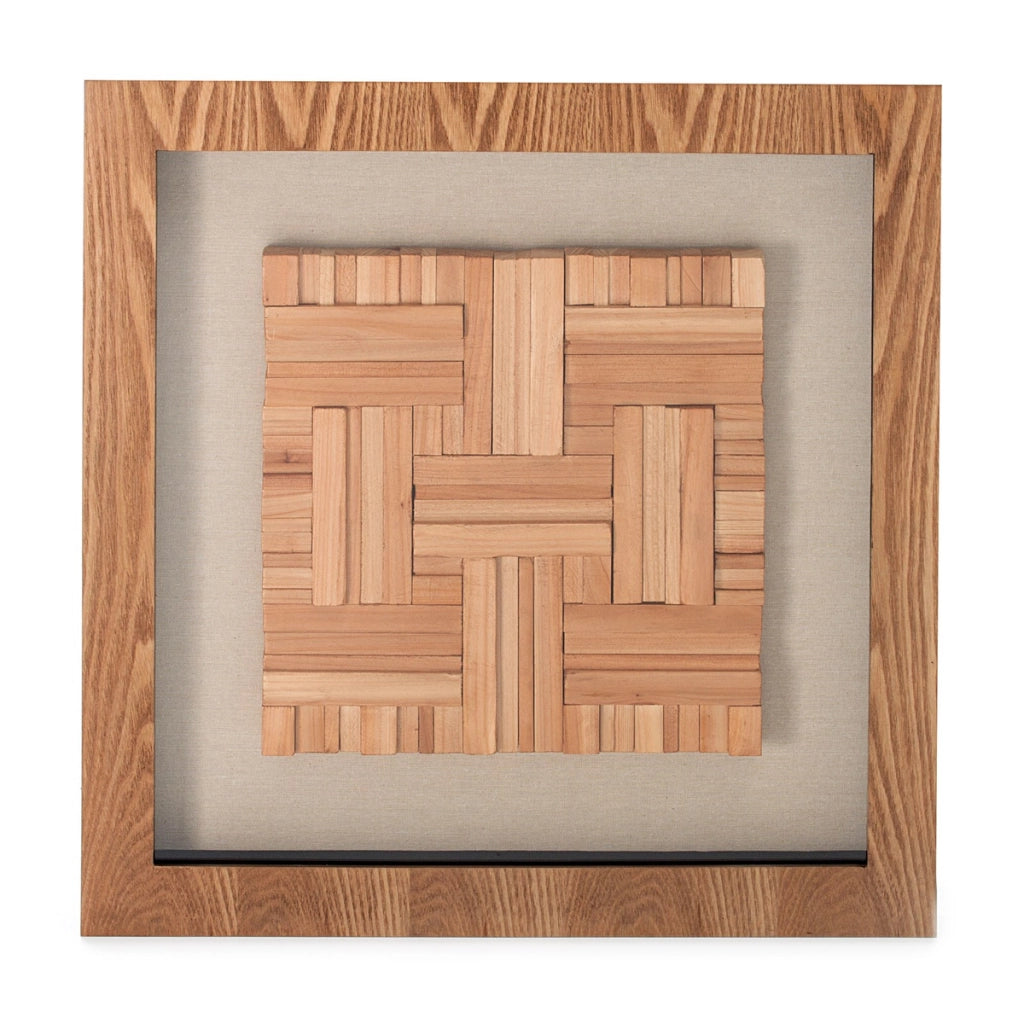 Quadro in listelli di legno intarsiato Carre' I 60x60 fatto a mano