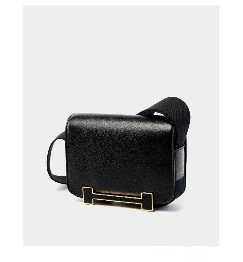 Borsa da donna in vera pelle, borsa a tracolla piccola quadrata, nera