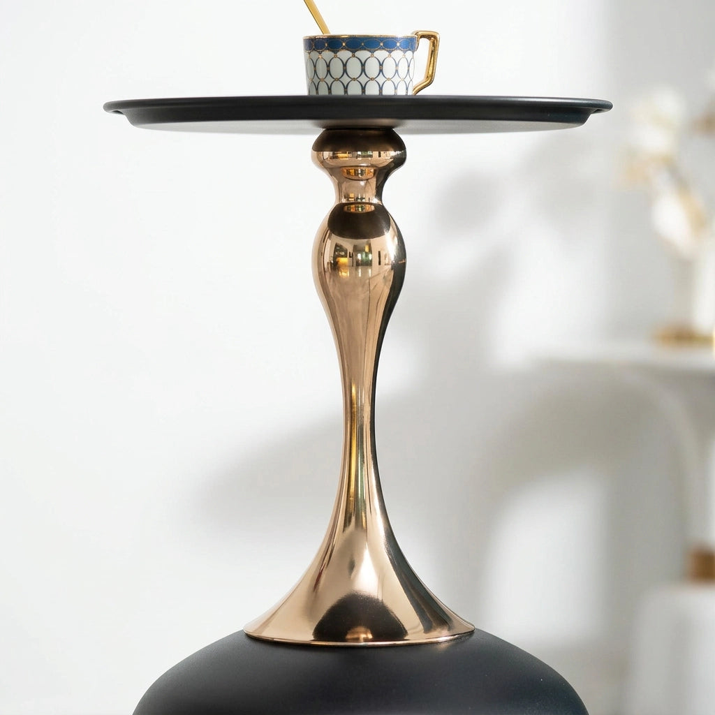 Tavolino basso rotondo con struttura in metallo, stile moderno, per soggiorno e camera da letto, in carbon steel, nero e oro