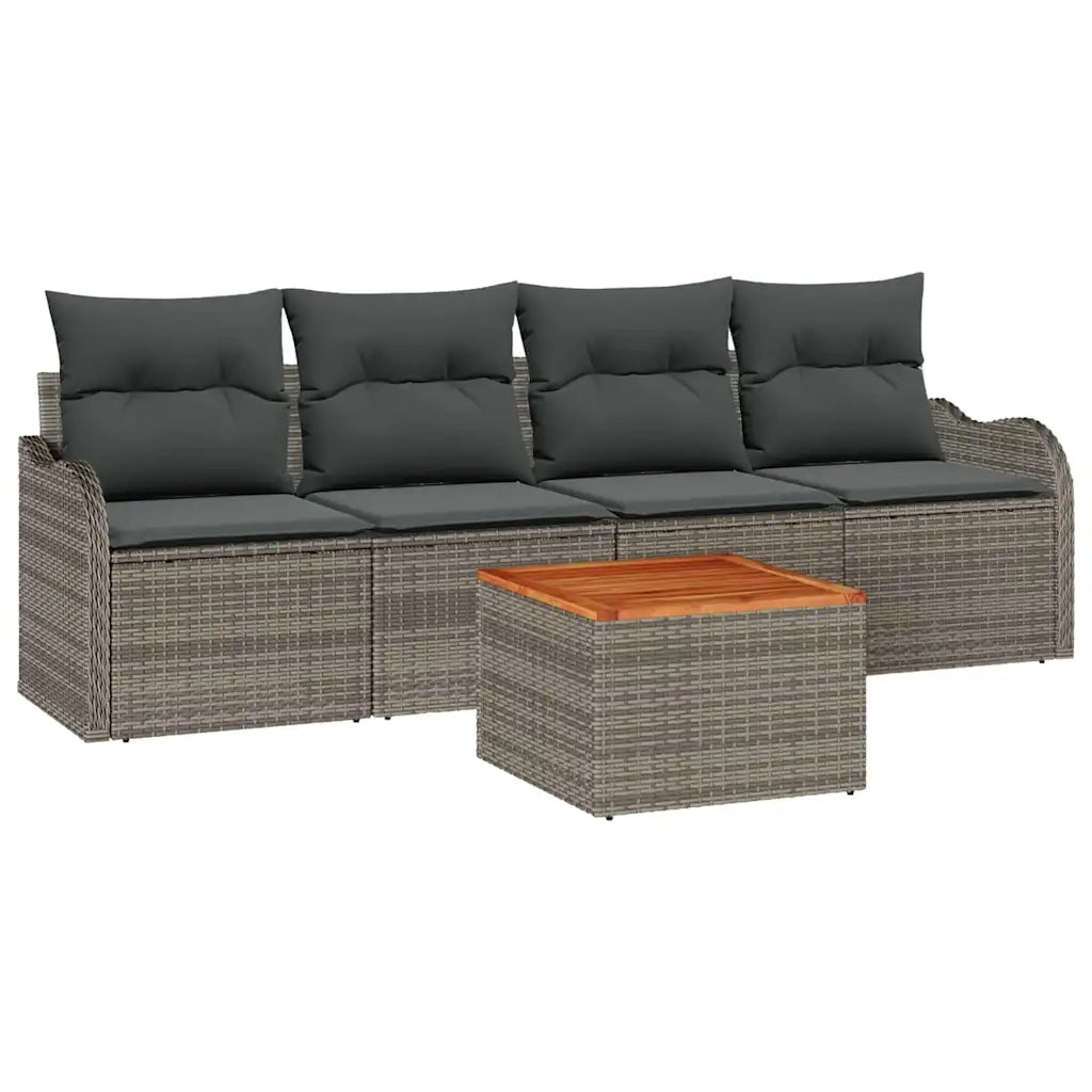 Set Divano da Giardino con cuscino 5 pz | Set Salotto da Giardino Grigio polyrattan