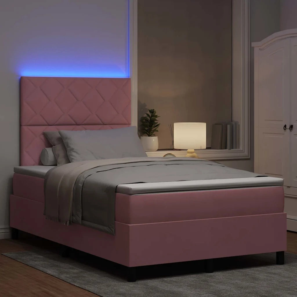 Letto a Sorgente LED con materasso Rosa 120 x 200 cm Velluto 3343375