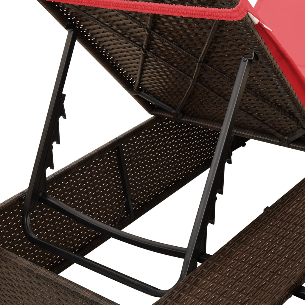 lettino da sole doppio Set di 2 Marrone e rosso Rattan e poliestere