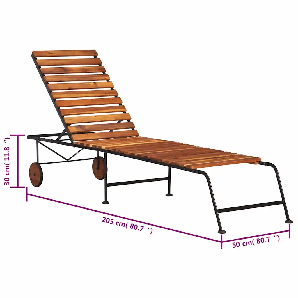 Lettino Prendisole con Gambe in Acciaio Legno Massello Acacia 44394