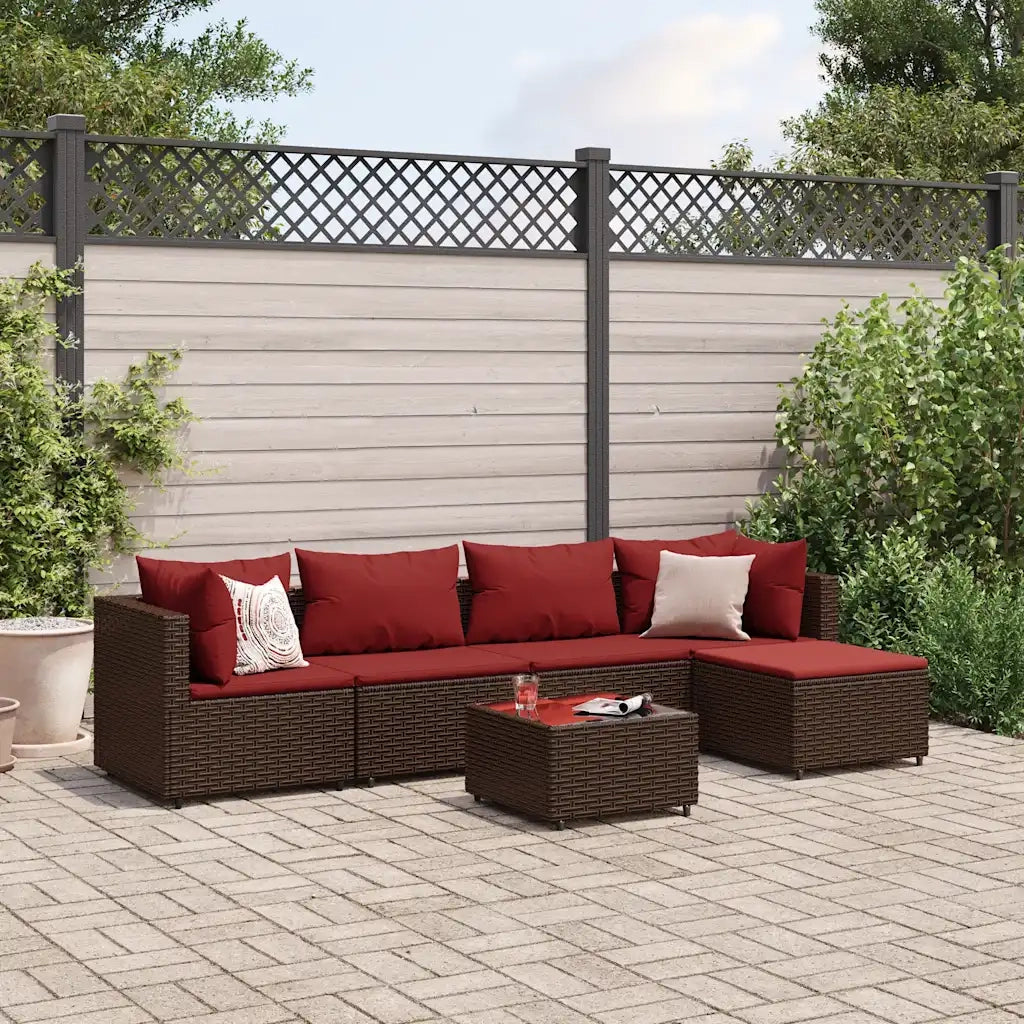 vidaXL Set Mobili da Giardino 6pz con Cuscini in Polyrattan Marrone