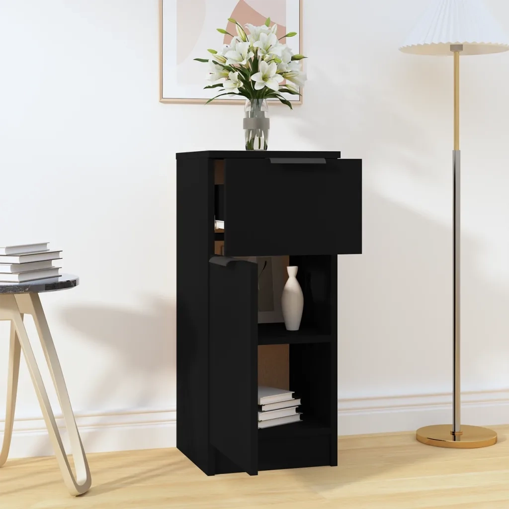 Credenza-Buffet-Armadio da cucina Nera 30x30x70 cm in Legno Multistrato 742675
