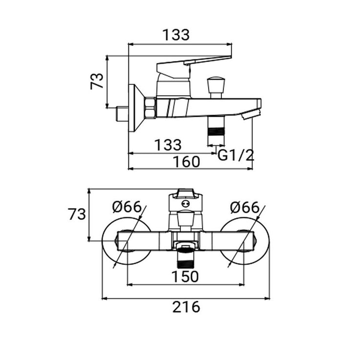 Rubinetto vasca cromato con leva in metallo - Serie Hellis