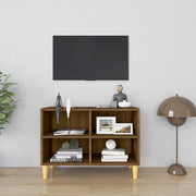 Mobile TV Gambe in Legno Massello Rovere Marrone 69,5x30x50 cm 813148