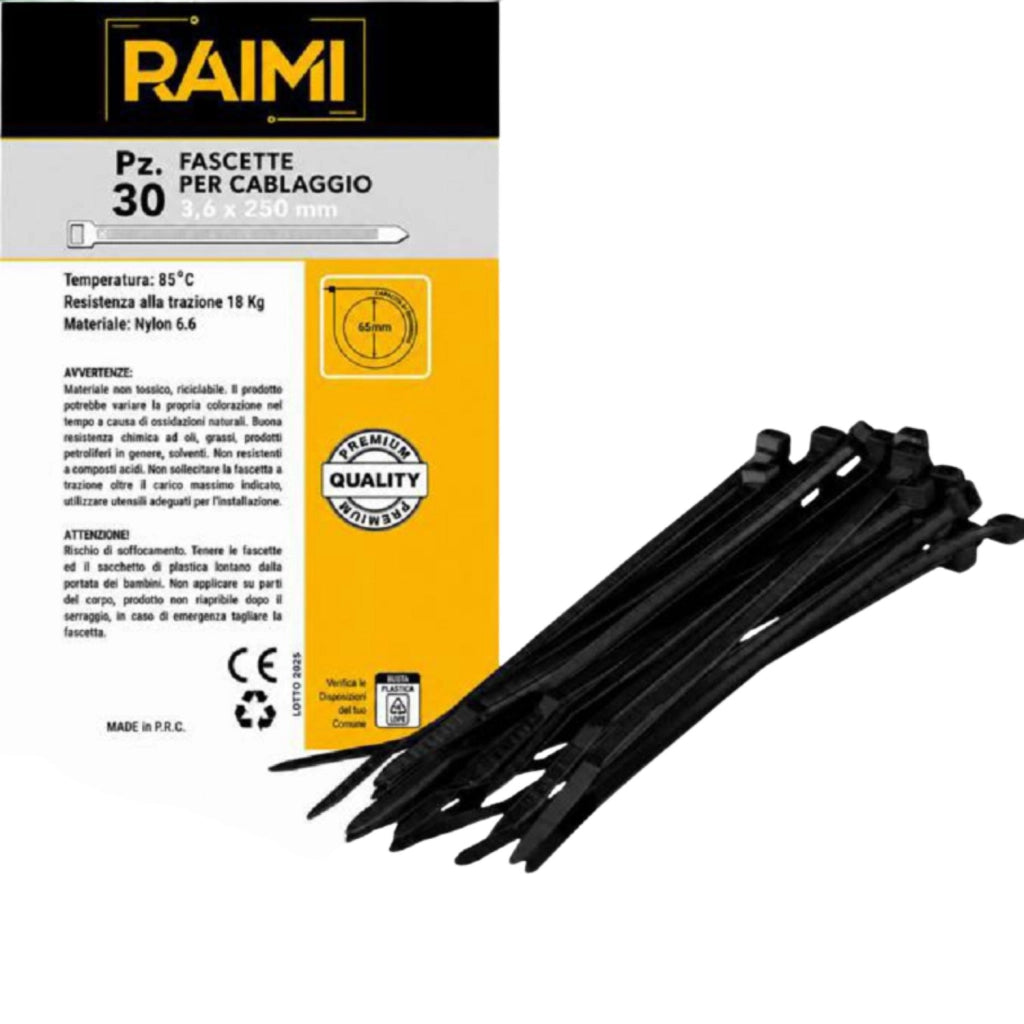 EcoPrice Fascette Cablaggio 3.6x250mm 30pz Nero RM-FC3625N