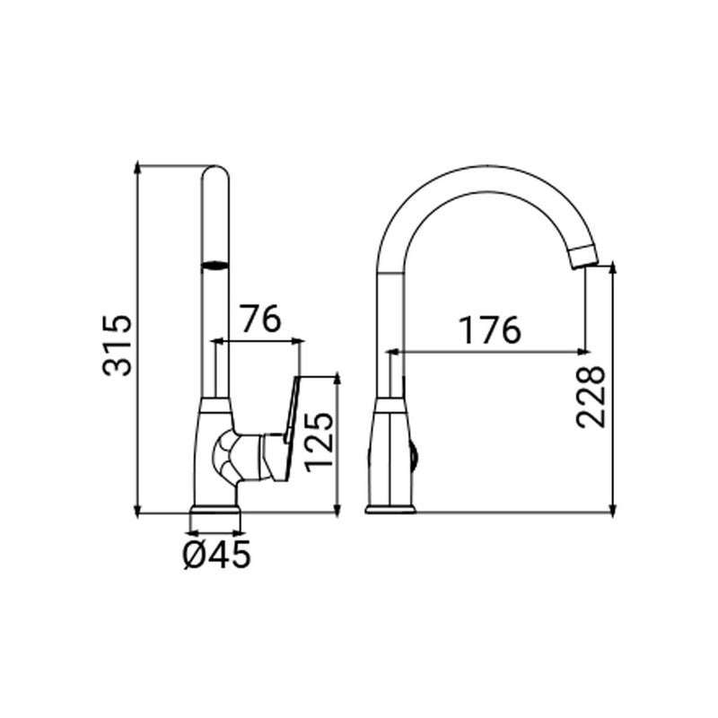 Rubinetto lavello cromato con bocca alta - Serie Hellis