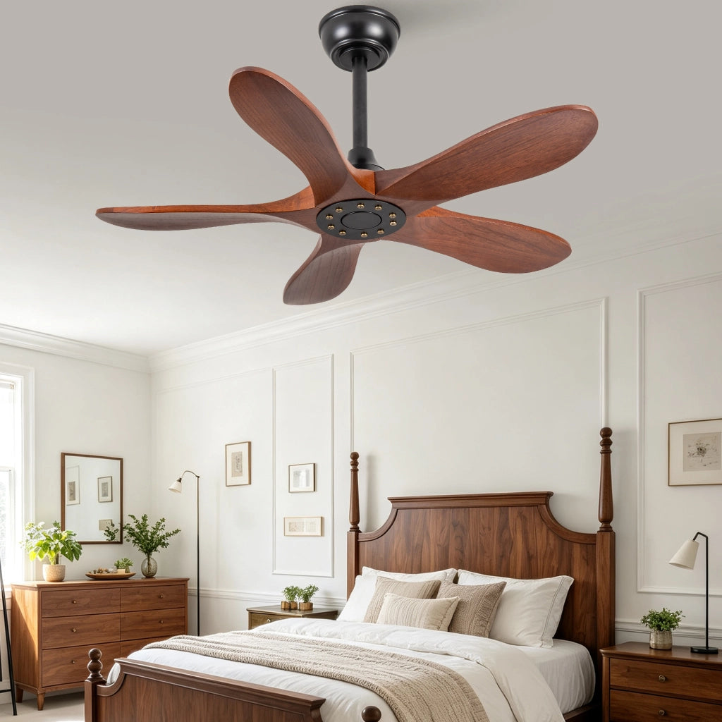 Ventilatore da soffitto 36 pollici senza illuminazione, 5 pale legno massello, motore reversibile 6 velocit¨¤, design classico, silenzioso