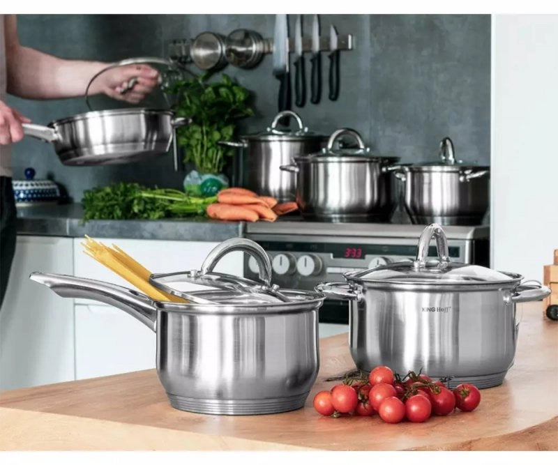 Set di pentole in acciaio inossidabile Kinghoff KH-4450 con coperchi in vetro