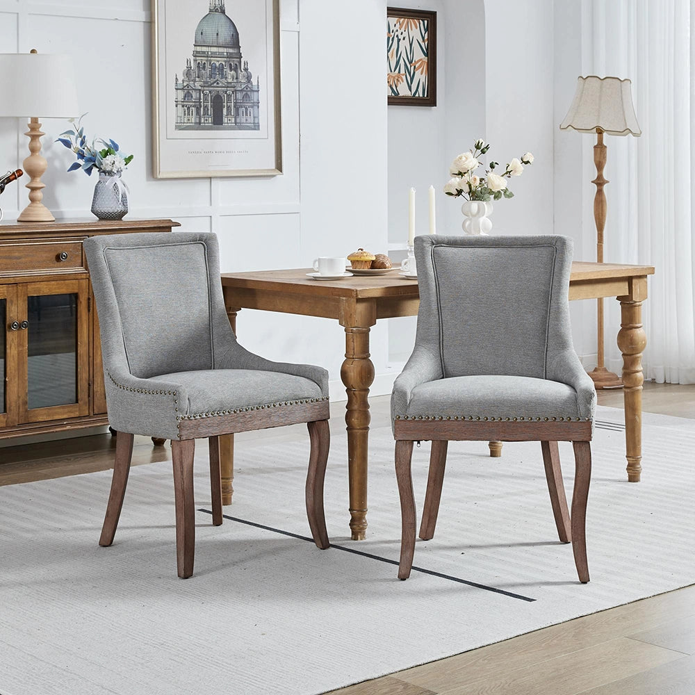 Set 2 sedie Ultra Side - Xylo - tessuto grigio gambe legno con borchie bronzo