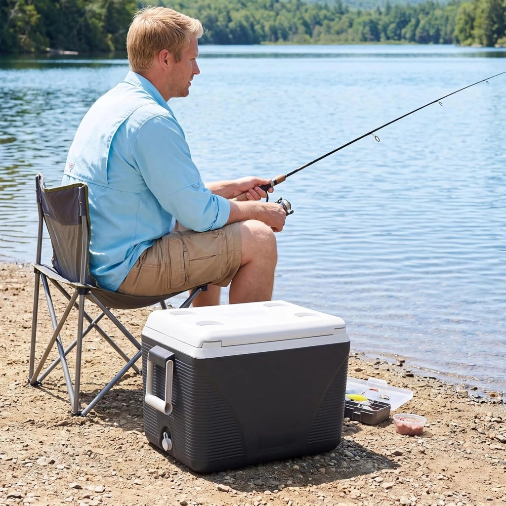 Frigo Portatile 41 L, Frigorifero Termico con Manici, Coperchio e Portabicchieri, Ghiacciaia Impermeabile per Cibi e Bevande, Raffreddamento e Riscaldamento per Campeggio, Picnic e Viaggio