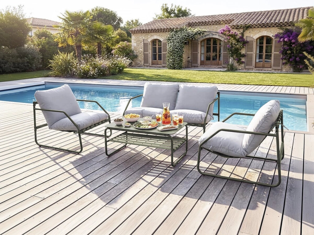 Set di mobili da giardino in metallo "Sora" con cuscini - 4 posti - Verde