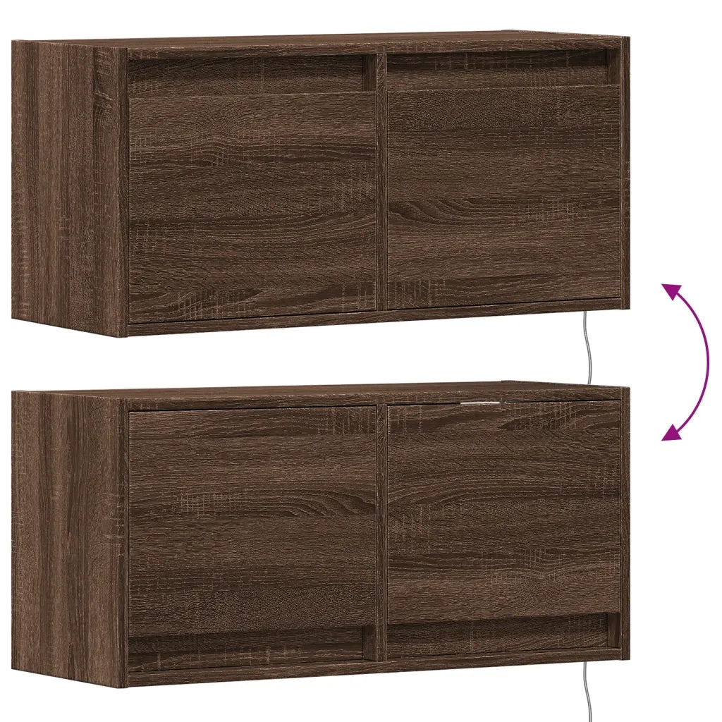 Mobile TV a Parete con Luci LED Rovere Marrone 80x31x35 cm 852361
