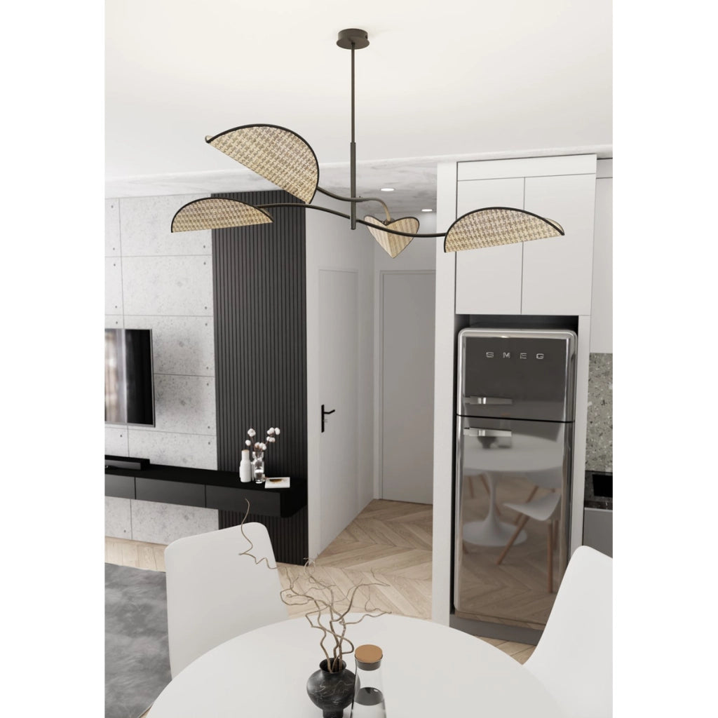 Lampada a sospensione Lotus in acciaio e tessuto effetto velluto