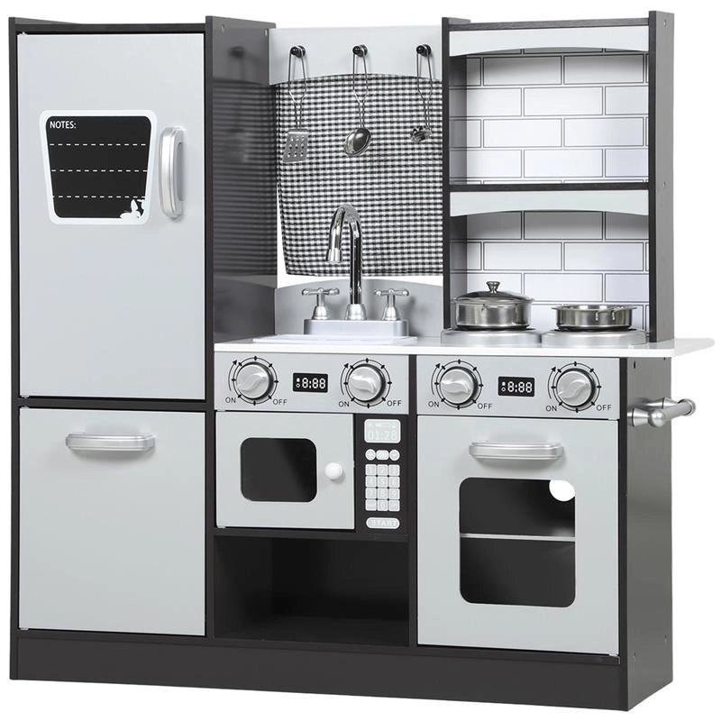 CUCINA GIOCATTOLO PER BAMBINI 3-8 ANNI IN LEGNO CON ACCESSORI, FRIGO, LAVANDINO E MANOPOLE CON SUONI, MARRONE