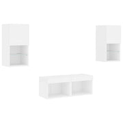 Mobile TV multimediale scaffale TV credenza mobile TV sala da pranzo soggiorno camera da letto montaggio a parete x 4 pezzi con luci LED bianco 02_0028210